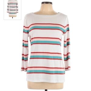 The Talbots Tee 3/4 Sleeves Striped Top Women's Large L Casual Comfort Everyday
